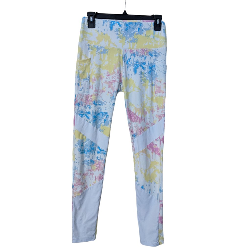Women's Feathers Tie Dye Activewear Leggings, White/Multi, Size M